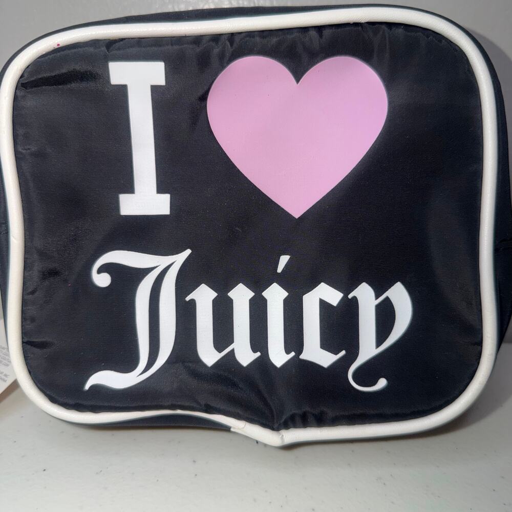 Juicy Couture Make Up Back I love Juicy Square Black Zipper Cosmetic Bag NWT
